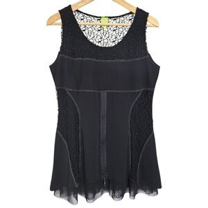 Adam Jacobs Black Edgy Mixed Materials Tank‎ Top